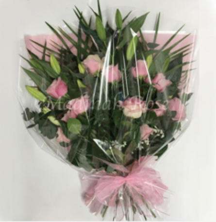 Pink Lily and Rose Presentation Bouquet