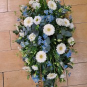Germini, Lisianthus & Delphinium Teardrop Spray - White & Blue